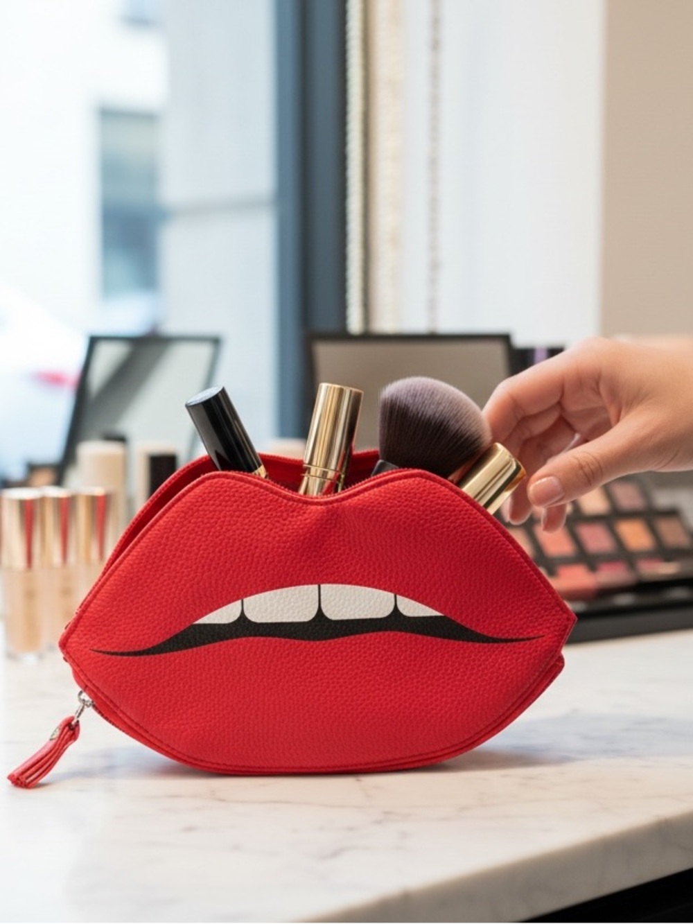 Nyx red lips faux leather zip pouch